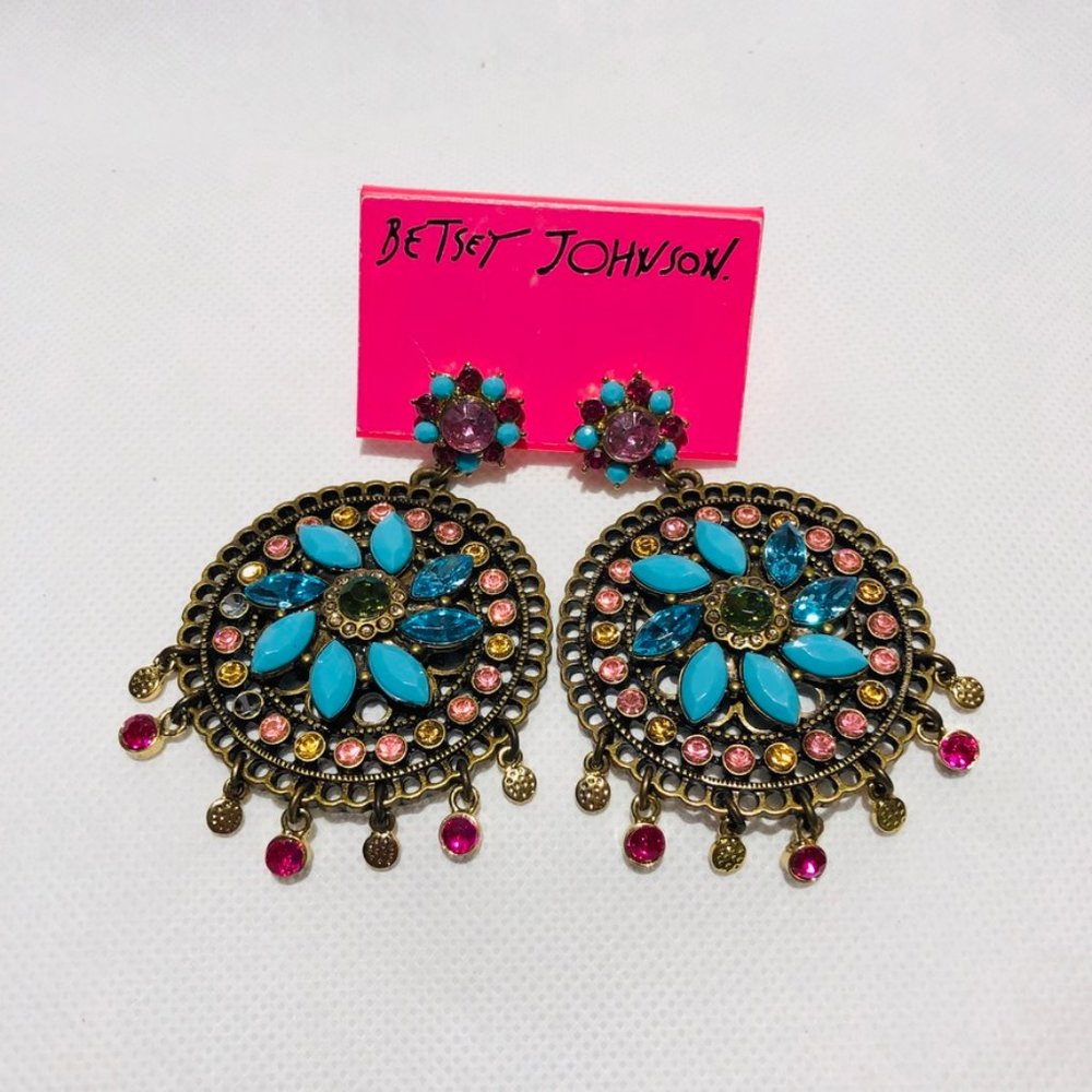 Betsey Johnson Bohemian Turquoise Earrings NWT - Picture 1 of 5